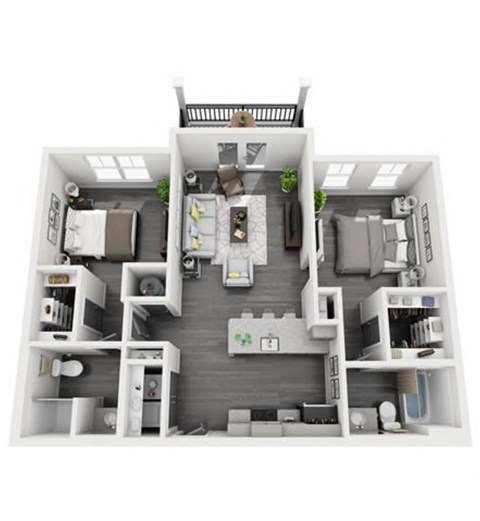 Floor plan for 2 beds, 2 baths, 1031 sqft